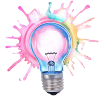 Creative light bulb design with colorful splashes png