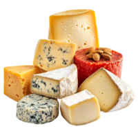 Diverse selection of artisanal cheeses with nuts png