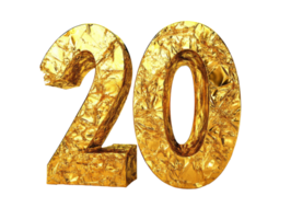 Golden 20 in sparkling texture on white background png