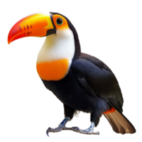 Brightly colored toucan perched on a branch png