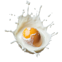 Egg breaks in milk creating splash effect png