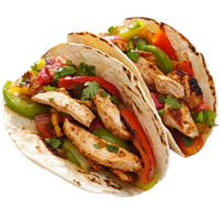 Delicious chicken tacos with colorful toppings png