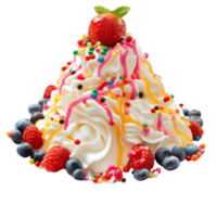 Delicious ice cream sundae with colorful toppings png