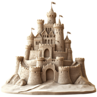 Sand castle built with intricate towers and walls png