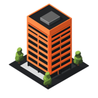 Modern orange building with trees and pathway png