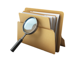 Magnifying glass over a file folder with documents png