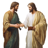 Meeting of two figures in a religious context png