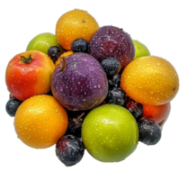 Fresh assortment of fruits with droplets png