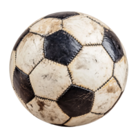 Worn soccer ball resting on a white surface png