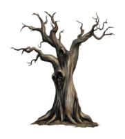 Gnarled tree with skulls in hollow openings png