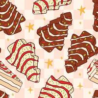 Festive Christmas Tree Cakes and Slices Pattern Background vector