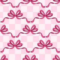 Seamless Pink Ribbon Pattern on Checkered Background vector