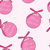 Pink Merry Christmas Bauble Pattern With Festive Design Elements vector