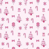 Festive Pink Christmas Pattern With Candy Canes and Trees vector