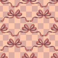 Seamless Decorative Pattern with Vintage Bows and Checked Background vector