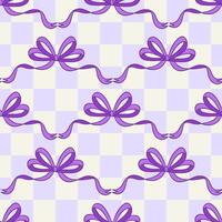 Seamless Purple Bow Pattern on Checkered Background Design vector