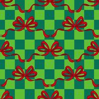 Festive Green and Red Pattern with Bow and Ribbon Design vector