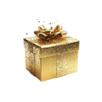 Golden Gift Box with Star Accents, Isolated on a Transparent Canvas png