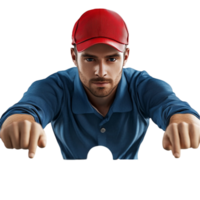 Man in a Red Cap Pointing at Something png
