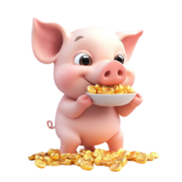 3D Pig with Meat on Plate, Enjoying a Meal png