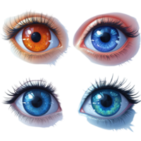 Four Unique Colored Eyes on Transparent Background png