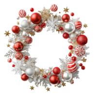 Red and Gold Christmas Wreath Isolated on Transparent Background png