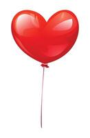 Red heart shaped balloon with glossy highlights on the string. cartoon illustration vector