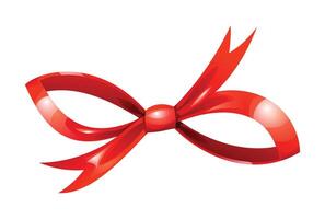 Red bow with minimalistic, open shape and pointed tails. cartoon illustration vector