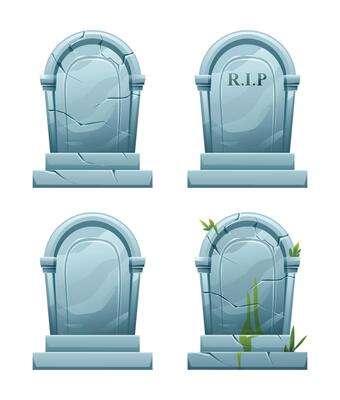Set of tombstone cartoon illustration. RIP gravestone isolated on white background