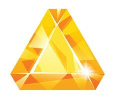 Triangular gemstone with geometric facets, glowing with radiance. Cartoon illustration vector