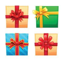 Set of gift boxes with ribbons and bows in various colors. Cartoon illustration vector