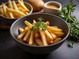 A bowl of french fries. photo