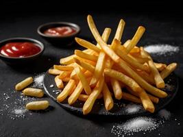french fries with ketchup photo