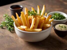 A bowl of french fries. photo