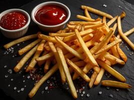french fries and ketchup photo