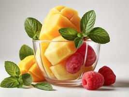 Mango sorbet ice-cream with fresh fruits photo