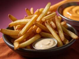 french fries with mayo sauce. photo
