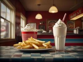 French fries and ice cream at a fast food restaurant photo