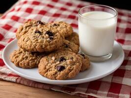 oat chocolate cookies and milk photo