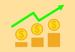 A graph with a dollar sign and coins on top vector