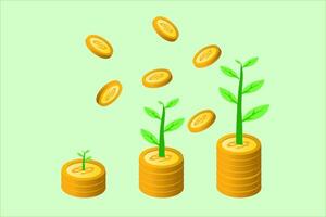 Gold coins and plants growing from them vector