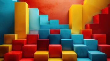 Abstract colorful geometric pattern of blocks forming a staircase. photo