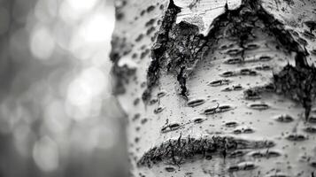Close-up of a birch tree bark with a blurred background. photo