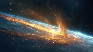 A fiery vortex erupts from the surface of a planet, consuming it in a blaze of orange and yellow flames. photo