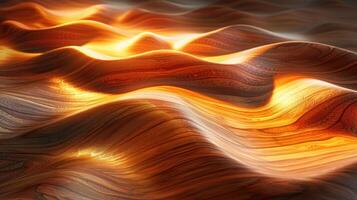 Abstract wooden surface with wavy texture and warm light. photo
