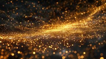 Abstract background with glowing golden particles on a black background. photo
