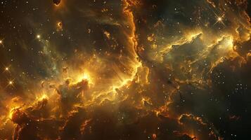 A vibrant nebula with swirling clouds of gas and dust, illuminated by distant stars, creating a cosmic spectacle. photo