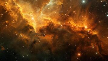 A cosmic nebula with swirling clouds of gas and dust, illuminated by distant stars. photo