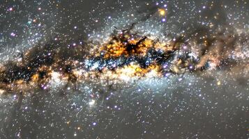 A stunning view of the Milky Way galaxy, showing the dense concentration of stars, gas, and dust in the galactic center. photo