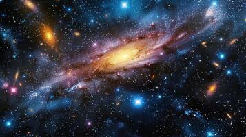 A stunning view of a spiral galaxy in deep space, with stars and nebulae visible in the background. photo